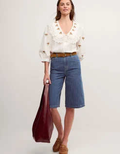 Jess Embroidered Broderie Shirt White