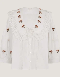 Jess Embroidered Broderie Shirt White