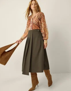 Jillian Kilt Midi Skirt Green