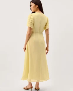 Jocelyn Floral Embroidered Midi Dress Yellow