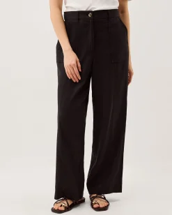 Jolie Straight Linen Blend Trousers Black