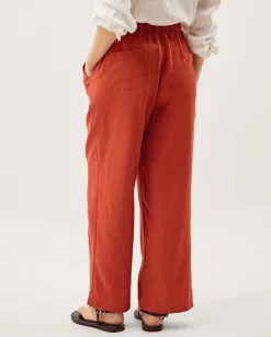 Jolie Straight Linen Blend Trousers Orange