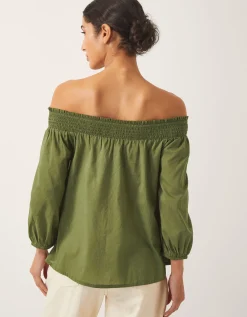Julie Embroidered Bardot Top Green