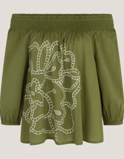 Julie Embroidered Bardot Top Green