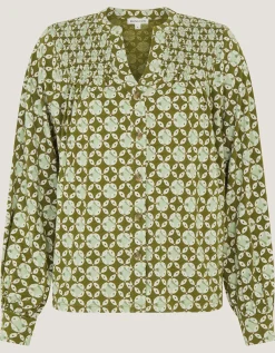 Kalani Geometric Jersey Blouse Green