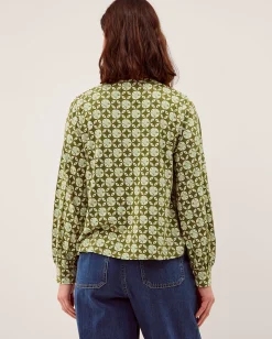 Kalani Geometric Jersey Blouse Green
