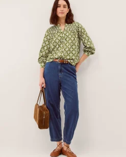Kalani Geometric Jersey Blouse Green