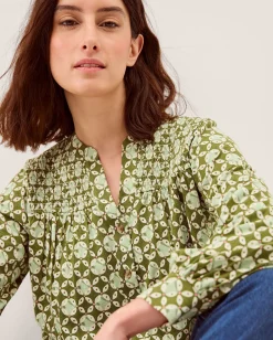Kalani Geometric Jersey Blouse Green