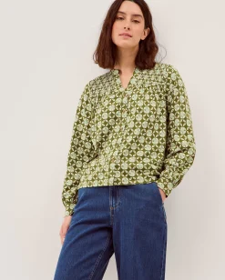 Kalani Geometric Jersey Blouse Green