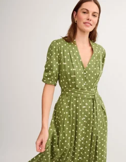 Kasey Polka Dot Jersey Midi Dress Green