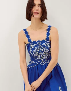 Keira Embroidered Midi Dress Blue