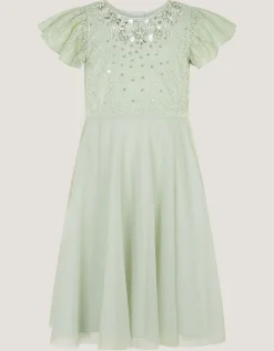 Keisa Embellished Lace Party Dress Green