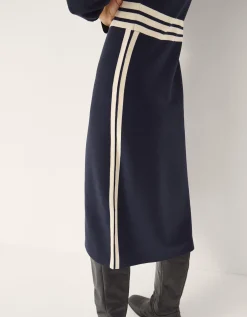 Keli Contrast Stripe Knit Midi Dress Blue