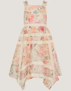 Kelis Floral Lace Hanky Hem Dress Pink