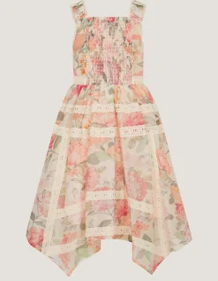 Kelis Floral Lace Hanky Hem Dress Pink