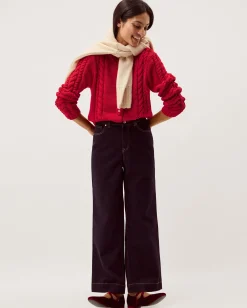 Kelly Flower Button Cable Knit Cardigan Red