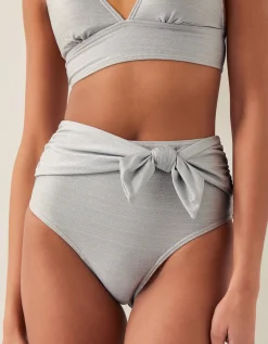 Kiki Glitter High Waist Bikini Bottom Silver