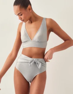 Kiki Glitter High Waist Bikini Bottom Silver
