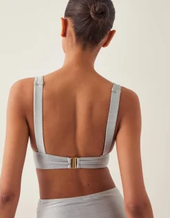 Kiki Glitter Triangle Bikini Top Silver