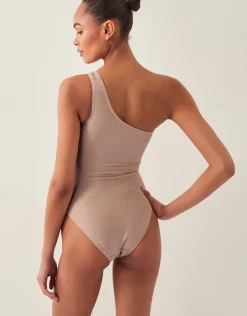 Kimi Glitter One-Shoulder Swimsuit Gold