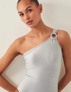 Kimi Glitter One-Shoulder Swimsuit Silver