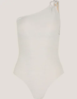 Kimi Glitter One-Shoulder Swimsuit Silver