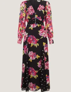 Kiri Floral Print Maxi Dress Black