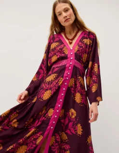 Koa Long Sleeve Floral Midi Dress Red