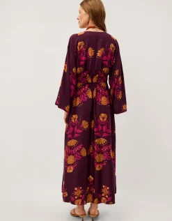 Koa Long Sleeve Floral Midi Dress Red