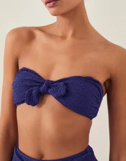 Kyla Tie Front Bandeau Bikini Top Blue