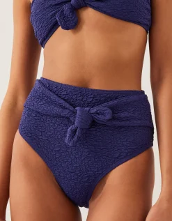 Kyla Tie Front High Waisted Bikini Bottom Blue