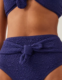 Kyla Tie Front High Waisted Bikini Bottom Blue