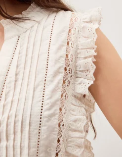 Lacy Sleeveless Broderie Top Ivory