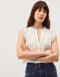 Lacy Sleeveless Broderie Top Ivory