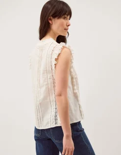 Lacy Sleeveless Broderie Top Ivory
