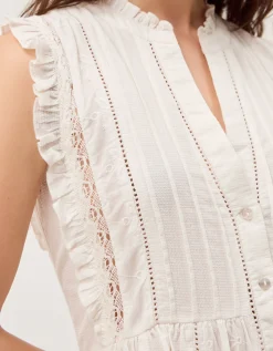 Lacy Sleeveless Handkerchief Midi Dress Ivory