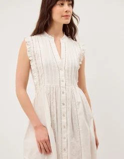 Lacy Sleeveless Handkerchief Midi Dress Ivory