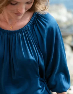 La Galeria Elefante Buddha Balloon Sleeve Top Blue