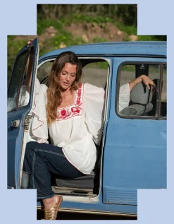 La Galeria Elefante Silver Embroidered Square Neck Top White