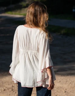 La Galeria Elefante Silver Embroidered Square Neck Top White