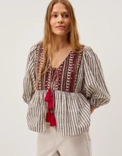Laila Embellished Print Blouse Ivory