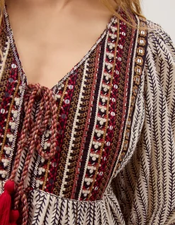 Laila Embellished Print Blouse Ivory