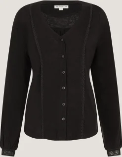 Laney Lace Linen Blend Top Black