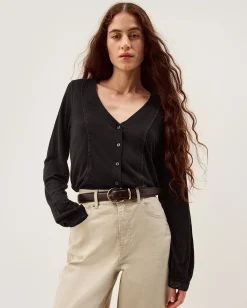 Laney Lace Linen Blend Top Black