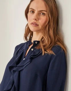 Lara Long Sleeve Frill Dress Blue