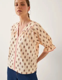 Laurie Floral Print Jersey Top Ivory