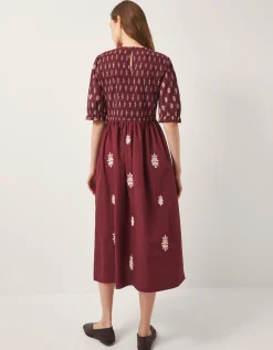 Laurie Floral Smocked Midi Dress Red