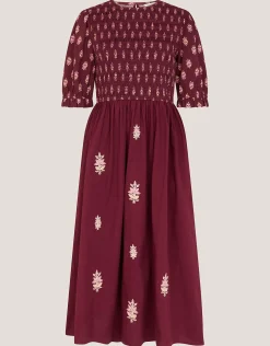 Laurie Floral Smocked Midi Dress Red