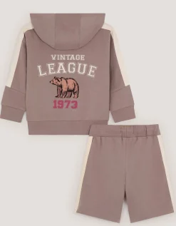 League Hoodie & Shorts Set Brown