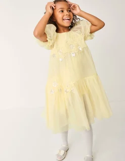 Leila Floral Embellished Party Dress Yellow